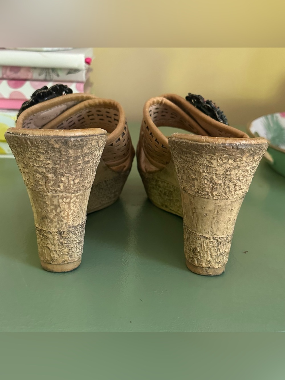 Patrizia Spring Step Tan Floral Jewel Accent Slide Platform Wedge Sandal 38/7.5 - Picture 5 of 13